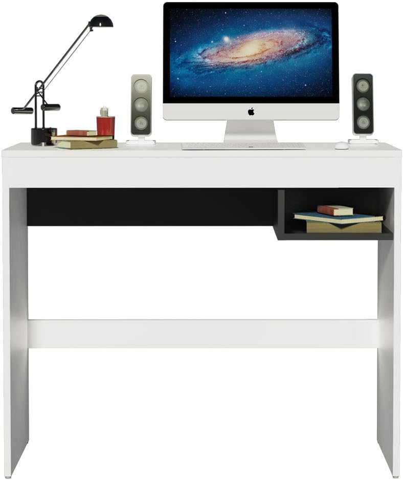 MADESA Compact Home Office Computer Desk, Small Study Writing Table, Workstation, 91 W x 76 H x 36 D Cm - White