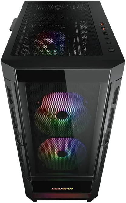 COUGAR DUOFACE RGB MID-TOWER GAMING PC CASE, 2 X 140MM ARGB FANS, 1 X 120MM ARGB FAN, UNBEATABLE COOLING PERFORMANCE, TEMPERED GLASS - BLACK