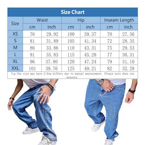 Mens Wide Leg Jeans Baggy Regular Relaxed Fit Straight Leg Jeans Raw Hem Vintage Y2k Loose Fit Denim Pants