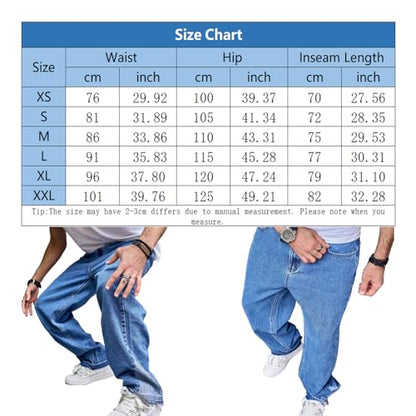 Mens Wide Leg Jeans Baggy Regular Relaxed Fit Straight Leg Jeans Raw Hem Vintage Y2k Loose Fit Denim Pants