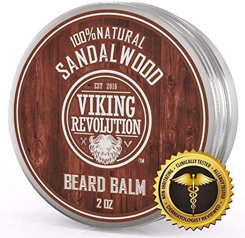 Viking Revolution Beard Balm with Sandalwood Scent and Argan & Jojoba Oils- Styles, Strengthens & Softens Beards & Mustaches - Leave in Conditioner Wax for Men (1 Pack)