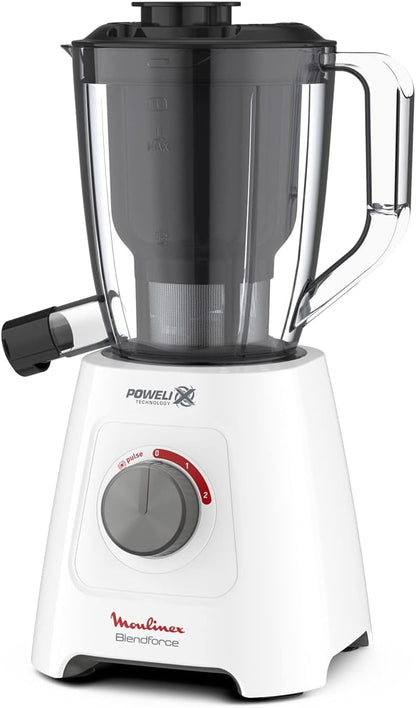 MOULINEX Blender | BlendForce XXL Jar 2.8 L Blender Smoothie Maker | Mixer | 600 W | 2 Attachments | 2.8L XXL Plastic Jar| 6 Powelix Blades | Ice Crush | 2 Speeds | 2 Years Warranty | LM458127