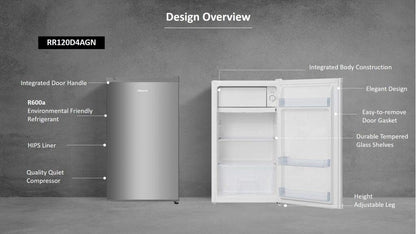 Hisense Single Door Refrigerator 122 Liter Rr122D4Asu Silver Compressor Warranty For 10 Years