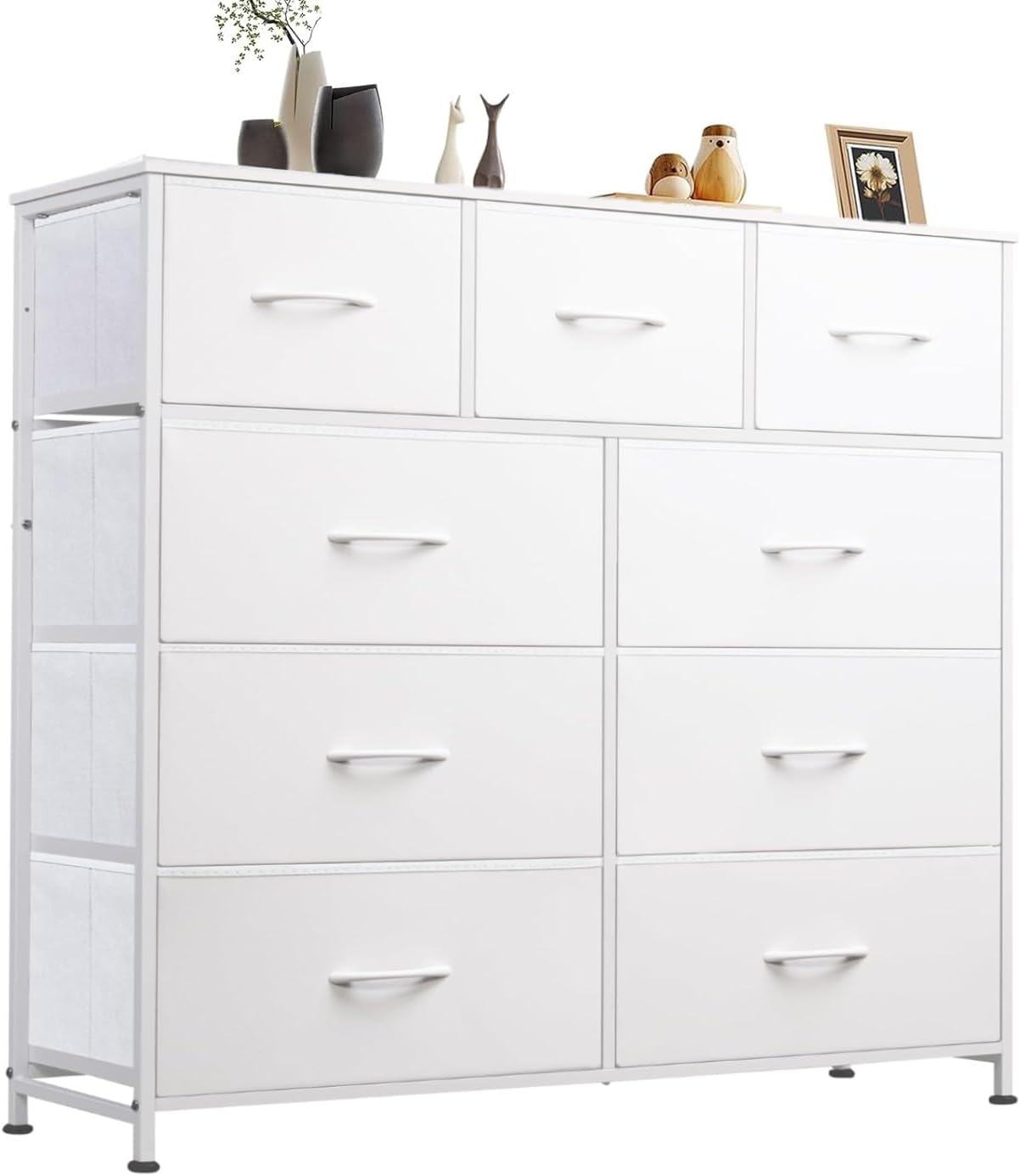 SKY-TOUCH Storage Cabinet : Bedroom Dresser with 9 Drawers Wide Storage Chest with Removable Fabric Bins Storage Organizer Unit for Living Room Entryway Hallway Nursery Kids Room (100*30*96CM White)