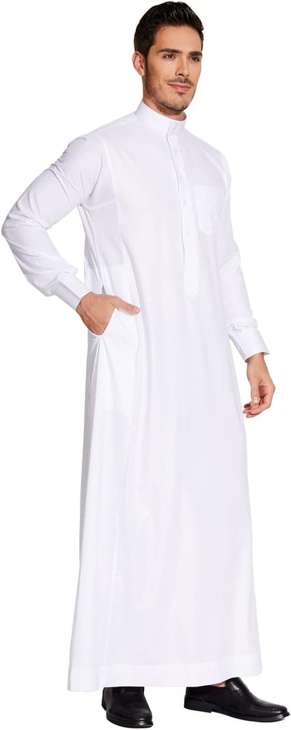 Sabolia Saudi Arabic Thobe Men’s Arab Robe Men’s Muslim Clothes Ramadan Middle East Ethnic Clothes Cuff Sleeve Size 62