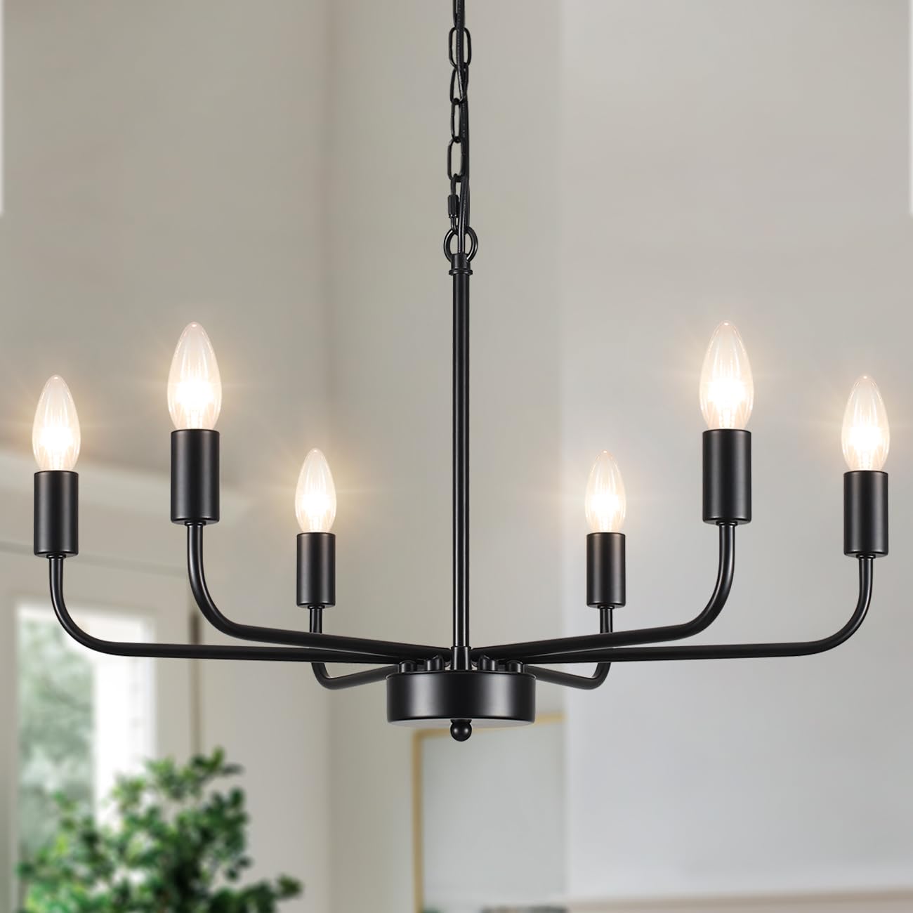 MRHYSWD Black Chandeliers Ceiling Lights Living Room, 6 Lights Pendant Light Fitting Industrial Ceiling Lighting for Kitchen Dining Room Bedroom Hall, Height Adjustable, E14 Bulbs (Exclude)