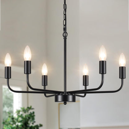 MRHYSWD Black Chandeliers Ceiling Lights Living Room, 6 Lights Pendant Light Fitting Industrial Ceiling Lighting for Kitchen Dining Room Bedroom Hall, Height Adjustable, E14 Bulbs (Exclude)