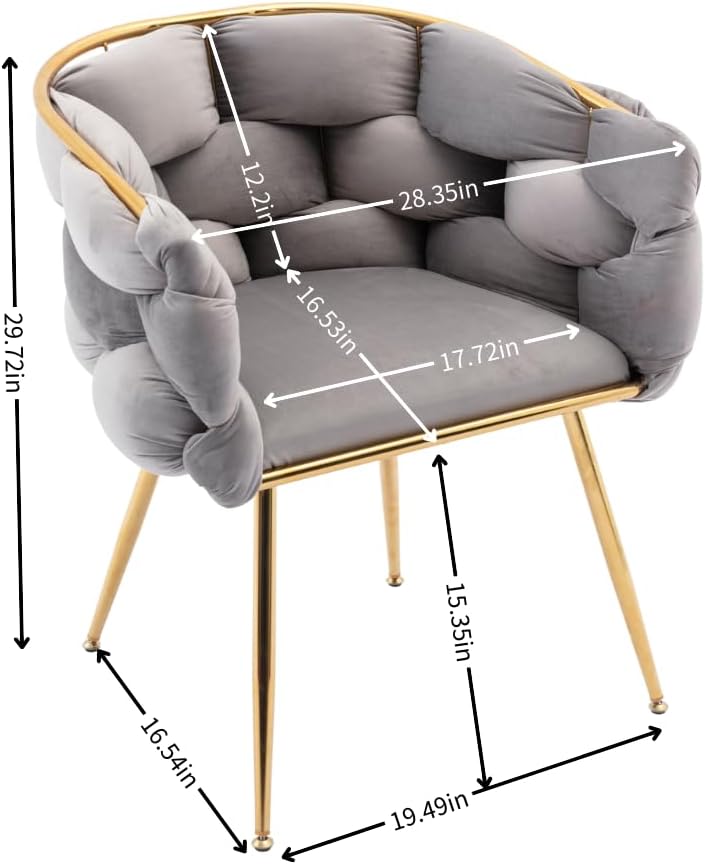 Tzou Luxury Couch Accent Chair,Velvet Upholstered Barrel Chairs,Metal Ingle Vanity Sofa Armchair for Living Room Waiting Room Office Gray