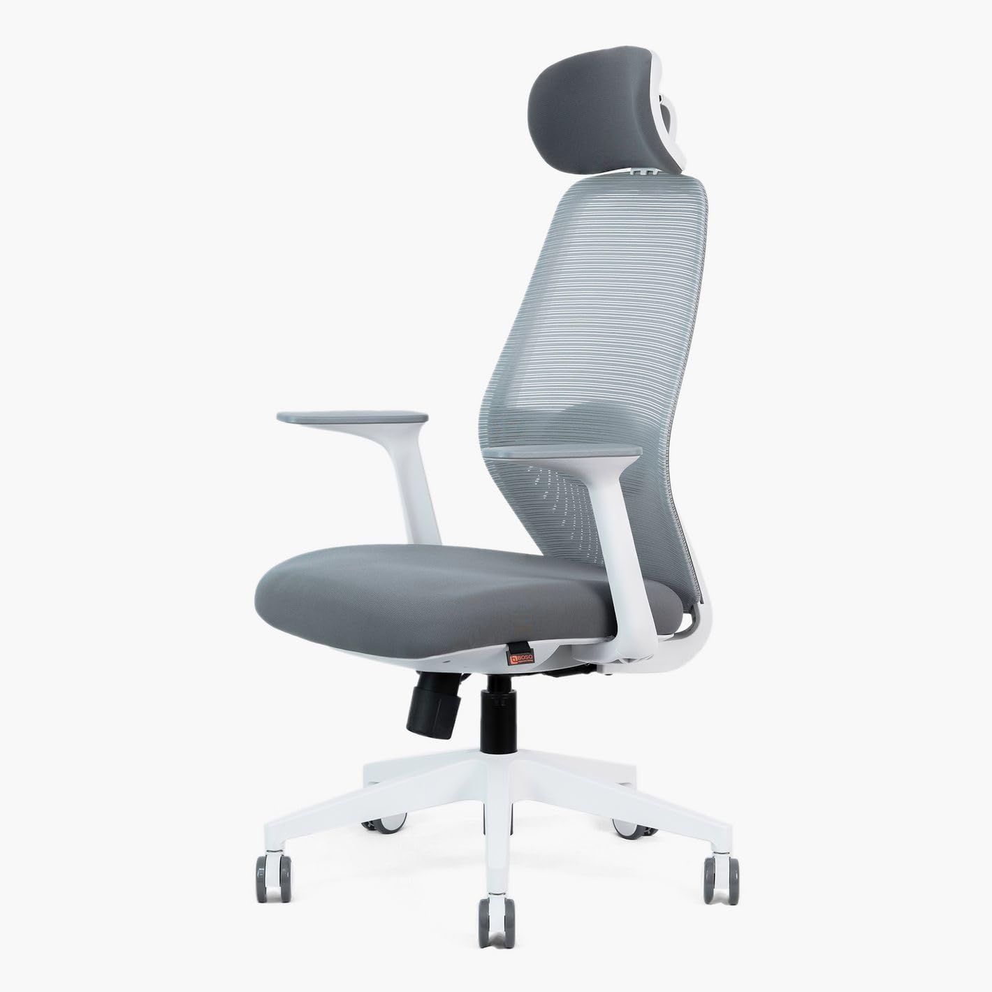 BOSQ Ergonomic Office Chair, Mesh Back, Adjustable Headrest, Grey