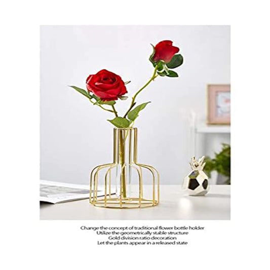 C&C Home Vase Nordic Golden Simple Vase Decoration Living Table Dining Plant Floral Vase Desktop Creative Small Fresh Dried Flower Decoration. 10x15.5cm