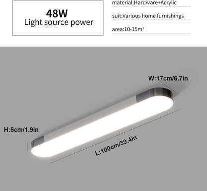 Ganeed 27.6" LED Ceiling Light, Full Spectrum Linear Ceiling Lamps, 6500K Cool White Modern Ultra Thin Low Profile Light Fixture for Office Living Room Bedroom Kitchen Study Room Hallway, White/36W