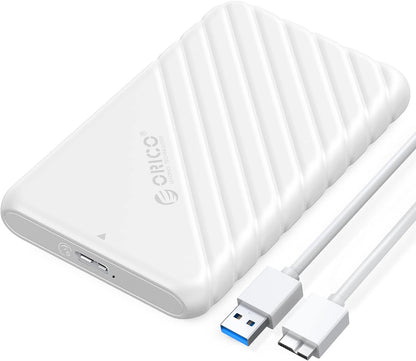 ORICO 2.5 inch External Hard Drive Enclosure USB 3.0 to SATA III for 7mm and 9.5mm SATA HDD SSD Tool Free [UASP Supported] White (25PW1-U3)