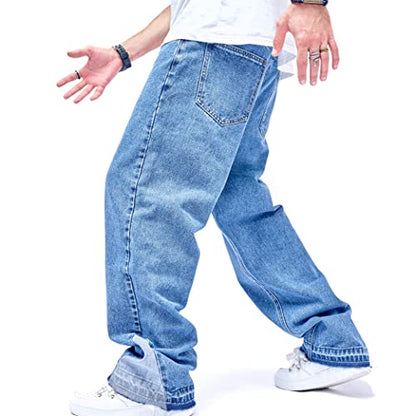 WEIBUMAOYI Men's Loose Fit Pants Relaxed-Fit Men Jeans Washed Oversize Straight Leg Carpenter Jean