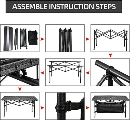 Jorunb Large Foldable Table,Portable Camping Table,Picnic Table,Backpacking Table with Storage Waterproof Pocket,for Outdoor BBQ,Cookout,Picnic,Beach 95 * 55 * 50cm