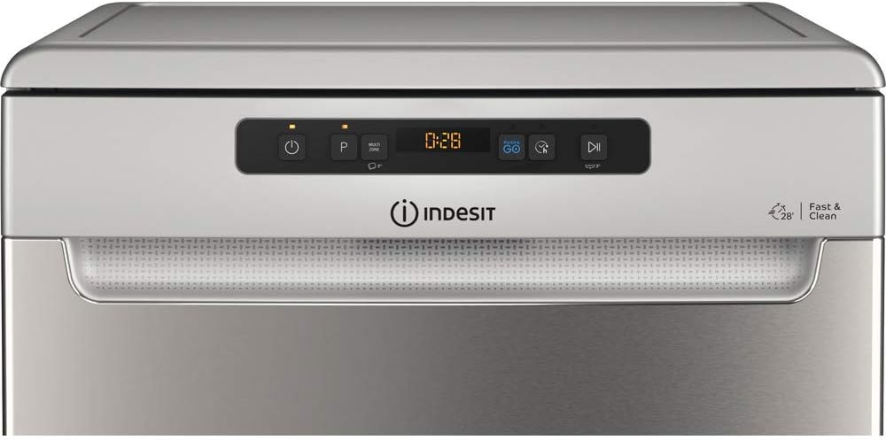 Indesit Dishwasher Freestanding Full Size 14 Place Settings, 8 Programs Delay Timer, Extra-Hot 72°c Rinse.Designed for Smaller loads -Made in Poland, Inox colour DFO-3C23XUK