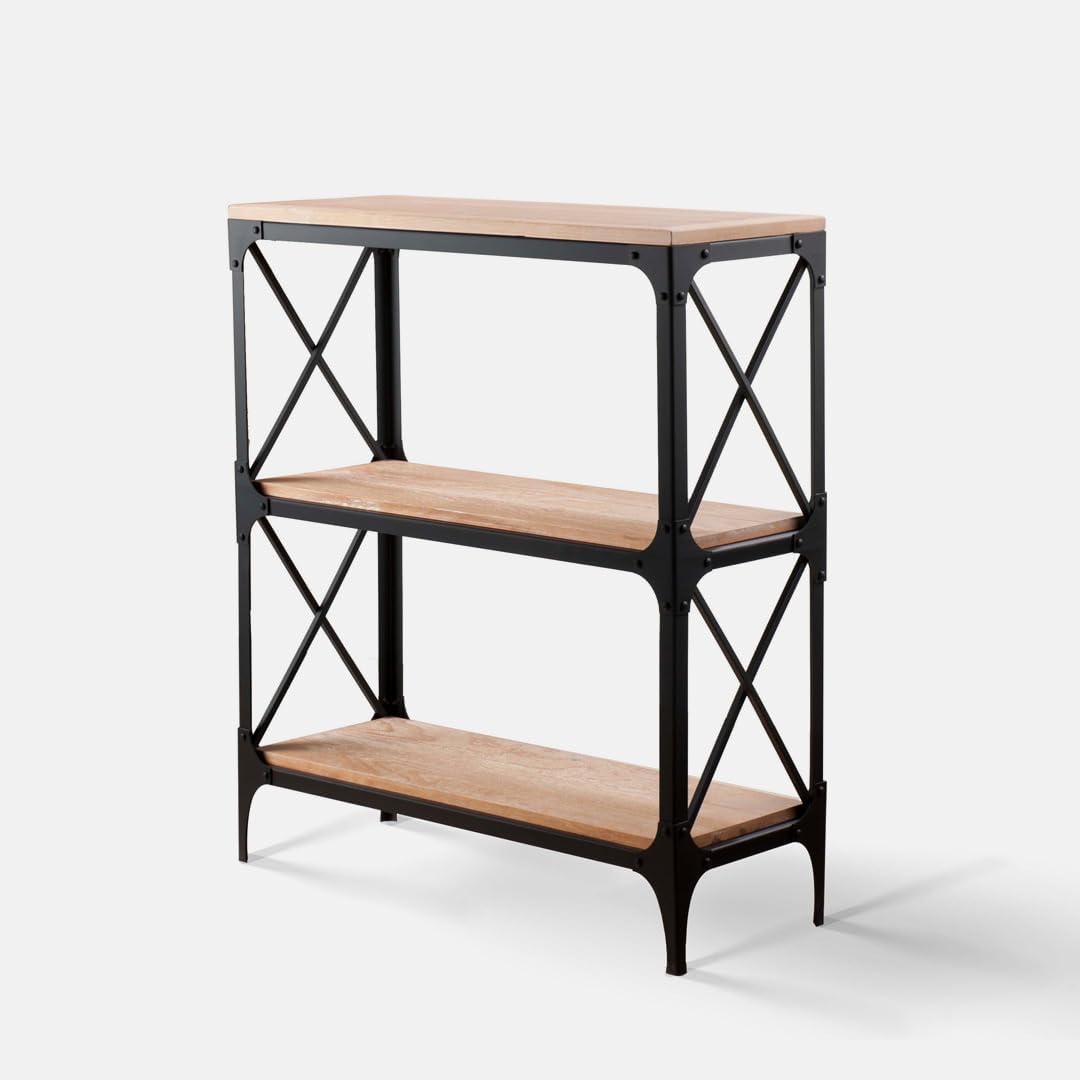 Sun Home Patina Console and Floor Shelf W1108: Modern Industrial Style Metal and Wood Accent Furniture for Living Rooms, Entryways, and Hallways (5 Tier (W1108L))