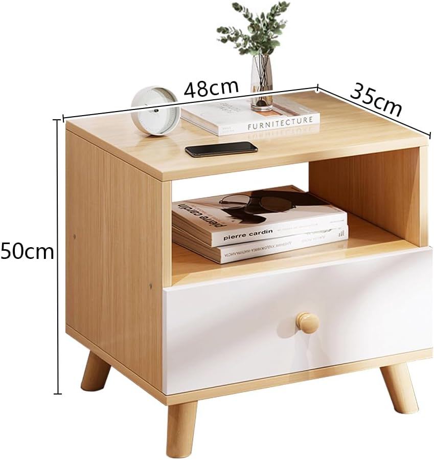 NightStand, Mid-Century Modern Bedside Tables with Storage Shelf and Drawer, Sofa Side Table for Living Room, Small Side Table, Night Stand for Bedroom (48 * 35 * 50cm)