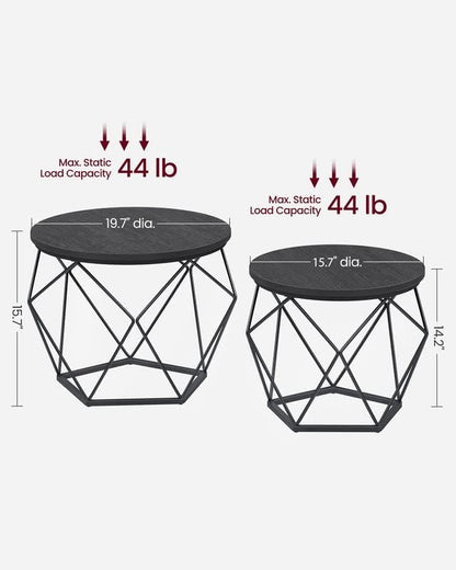 Vasagle Coffee Side Table Set Of 2, End Table With Steel Frame, For Living Room, Bedroom, Office, Rustic Brown And Black Ulet040B01