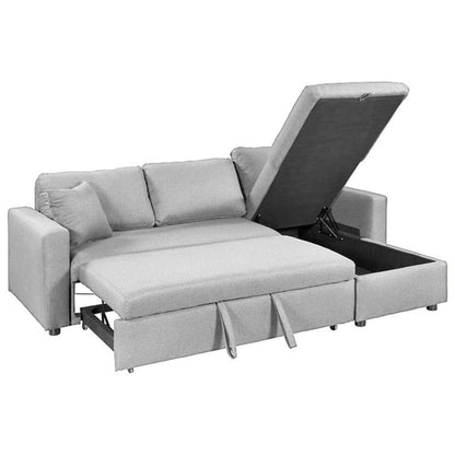 Karnak Diwan Sofa Cum Bed With Cushions L-Shaped Storage Space | Convertible Living Room Furniture (Grey)