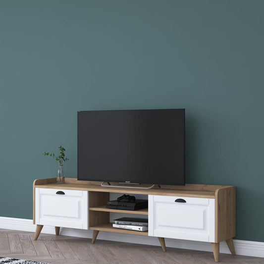 Home Canvas Coast Tv Unit Modern Free Standing Tv Stand 180 cm - Walnut and White