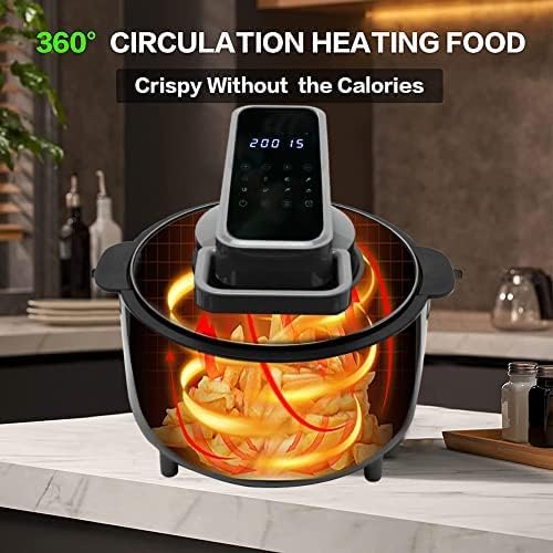 8 Liter Air Fryer Timer & Temperature Controls,8 Touch Screen Preset with Digital LCD Touch Screen，with Glass Lid, Dishwasher Safe and Non-stick Basket, Oil-Less Healthy Cooker (Grey-D)