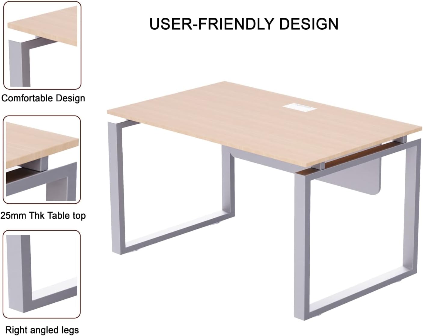 Mahmayi Carre Modern Workstation- Office Furniture with Steel Square Metal Legs, Silver Modesty Panel, Wood 3 Drawer Mobile Storage Unit, Tempered Glass Top for Office Executives, Home (140CM, White)