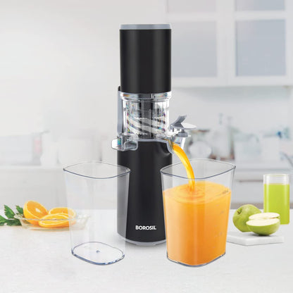 Borosil Easy Juice Cold Press Slow Juicer, Portable Slow Juicer, Compact Design, Less Oxidation, For Fresh Fruits & Vegetables, 130 W