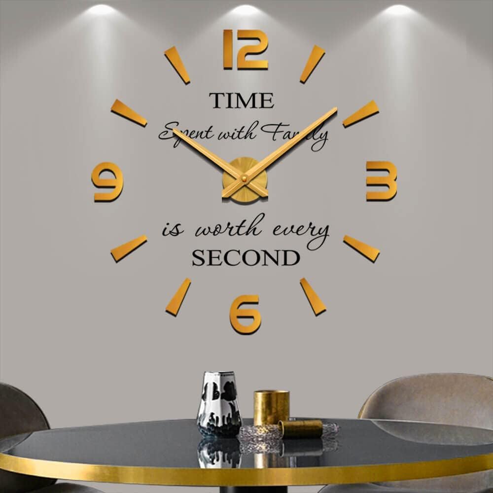 Vangold Modern Mute DIY Frameless Large Wall Clock 3D Mirror Sticker Metal Big Watches Home Office Decorations (Black Gold73)