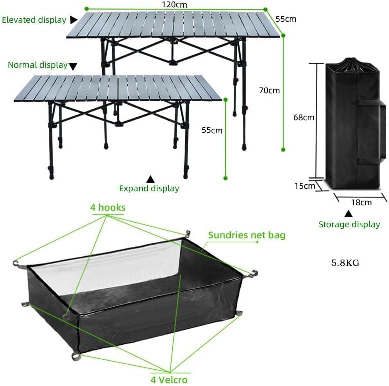 Jorunb Large Foldable Table,Portable Camping Table,Picnic Table,Backpacking Table with Storage Waterproof Pocket,for Outdoor BBQ,Cookout,Picnic,Beach 95 * 55 * 50cm