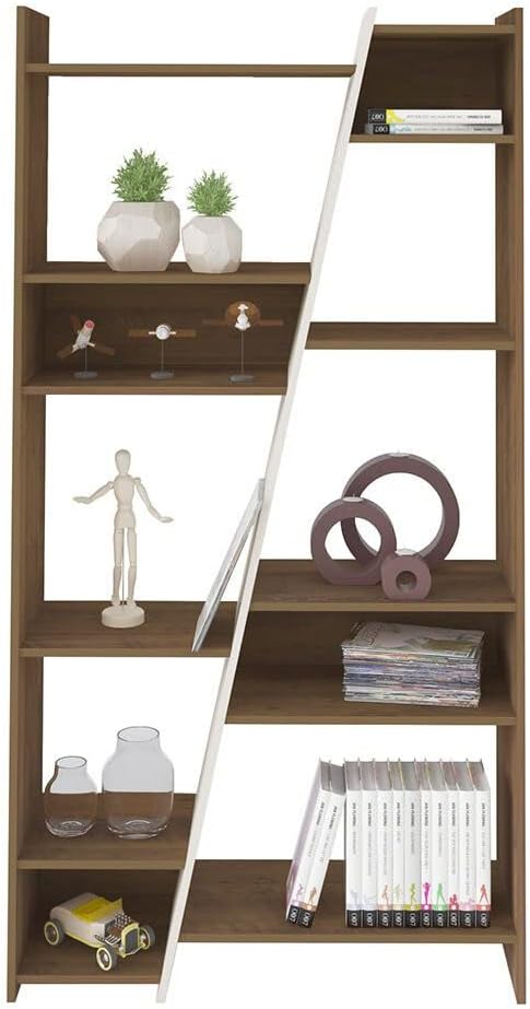 Artely Zap Bookcase, 11 Organizer Shelves; Pine Woody Brown With Off White - W 93 cm X D 30 cm X H 179 cm, Pine Brown/Off White