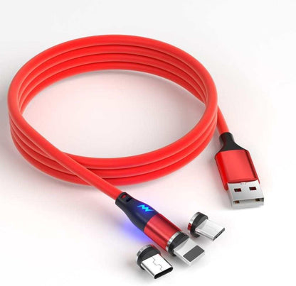 Fast Charging 3 in 1 Magnetic Phone Cable Type C Micro 8Pin USB Magnetic Fast Charging Data Cable (Red)