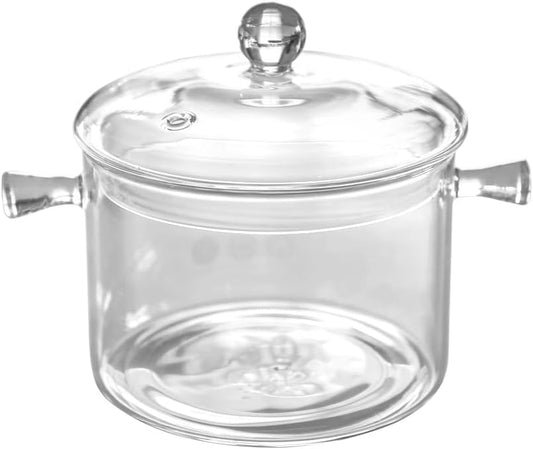 Clear Glass Cooking Pot Glass Saucepan Glass Cooking Pot Glass Saucepan With Cover - Heat-Resistant Thick Glass Cookware Set Clear Stovetop Cooking Pot - Safe For Pasta Noodle,Soup,Milk(1200ML,1500ML)