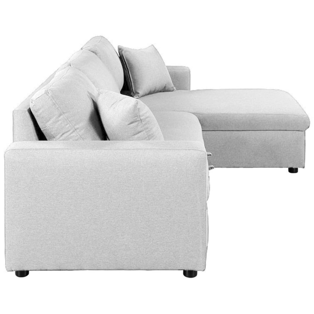 Karnak Diwan Sofa Cum Bed With Cushions L-Shaped Storage Space | Convertible Living Room Furniture (Grey)