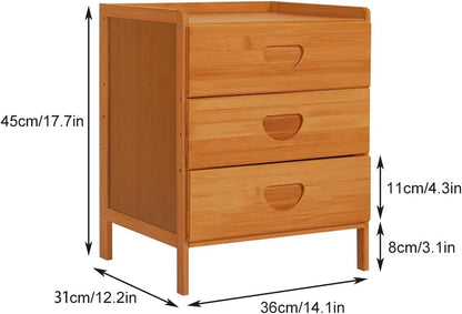 Solerconm Nightstand,Nightstand with 3 Drawers, Bamboo Bedside Table Storage Sofa Side Stand Cabinet for Bedroom Living Room Dormitory(Retro, Three Drawers)