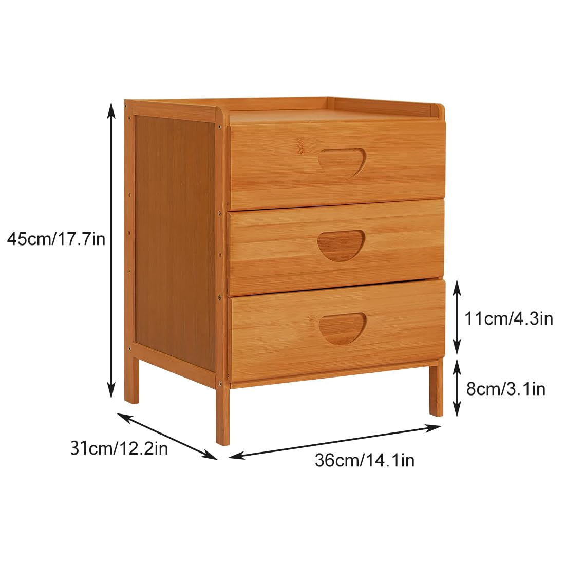 Solerconm Nightstand,Nightstand with 3 Drawers, Bamboo Bedside Table Storage Sofa Side Stand Cabinet for Bedroom Living Room Dormitory(Retro, Three Drawers)