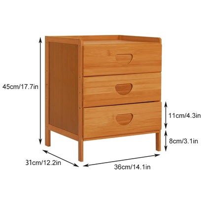 Solerconm Nightstand,Nightstand with 3 Drawers, Bamboo Bedside Table Storage Sofa Side Stand Cabinet for Bedroom Living Room Dormitory(Retro, Three Drawers)