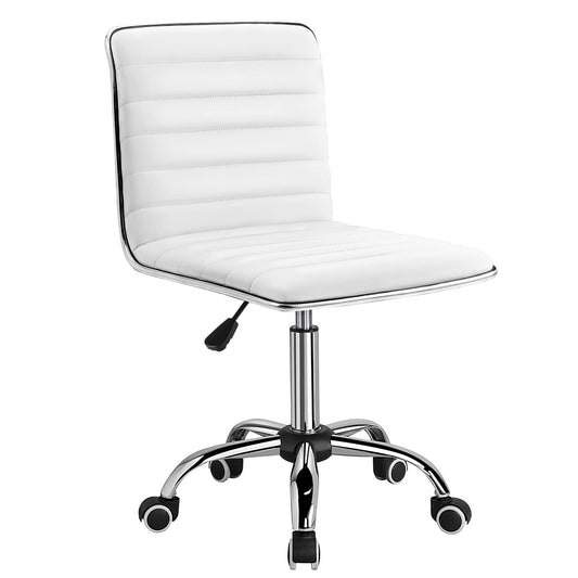 Furmax Mid Back Task Chair,Low Back Leather Swivel Office Chair,Computer Desk Chair Retro with Armless Ribbed (White)