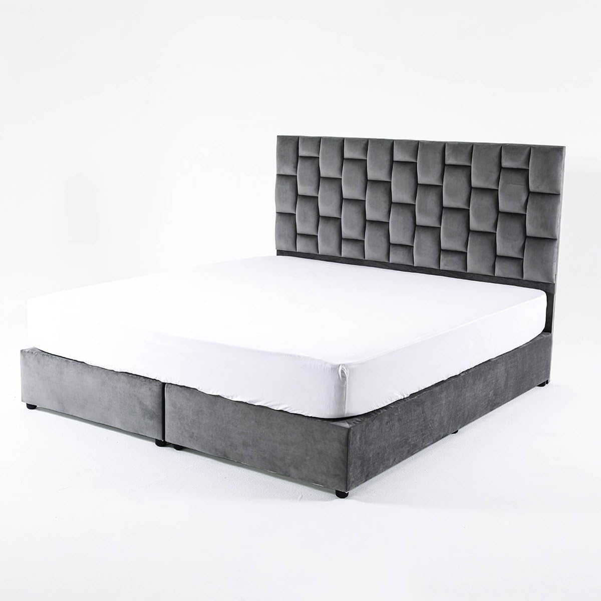 Karnak Estorn Upholstered Velvet Bed Frame Bedroom Furniture Strong And Sturdy Modern Design Wooden Bed | Quiet & Comfortable Bed (King - 180x200cm, Grey)