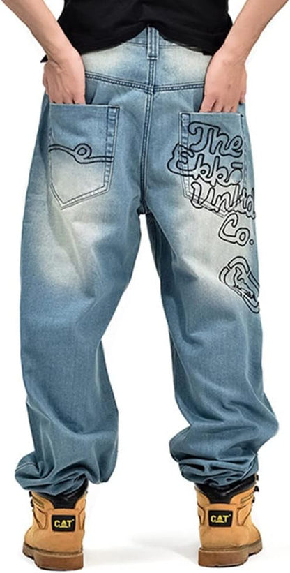 LUOBANIU Men's Vintage Hip Hop Style Baggy Jeans Denim Loose Fit Dance Skateboard Pants