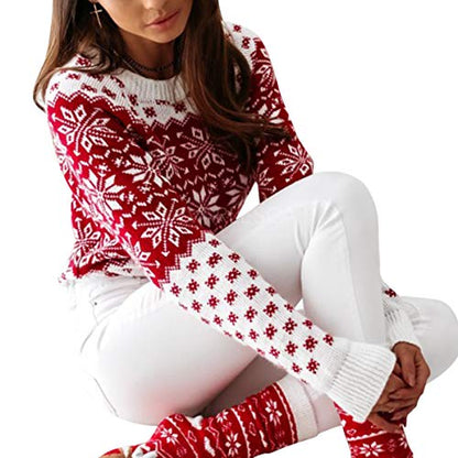 Women Sweater Christmas Oversized Pullover Sweaters Reindeer Snowflake Graphic Long Sleeve Crew Neck Knit Tops