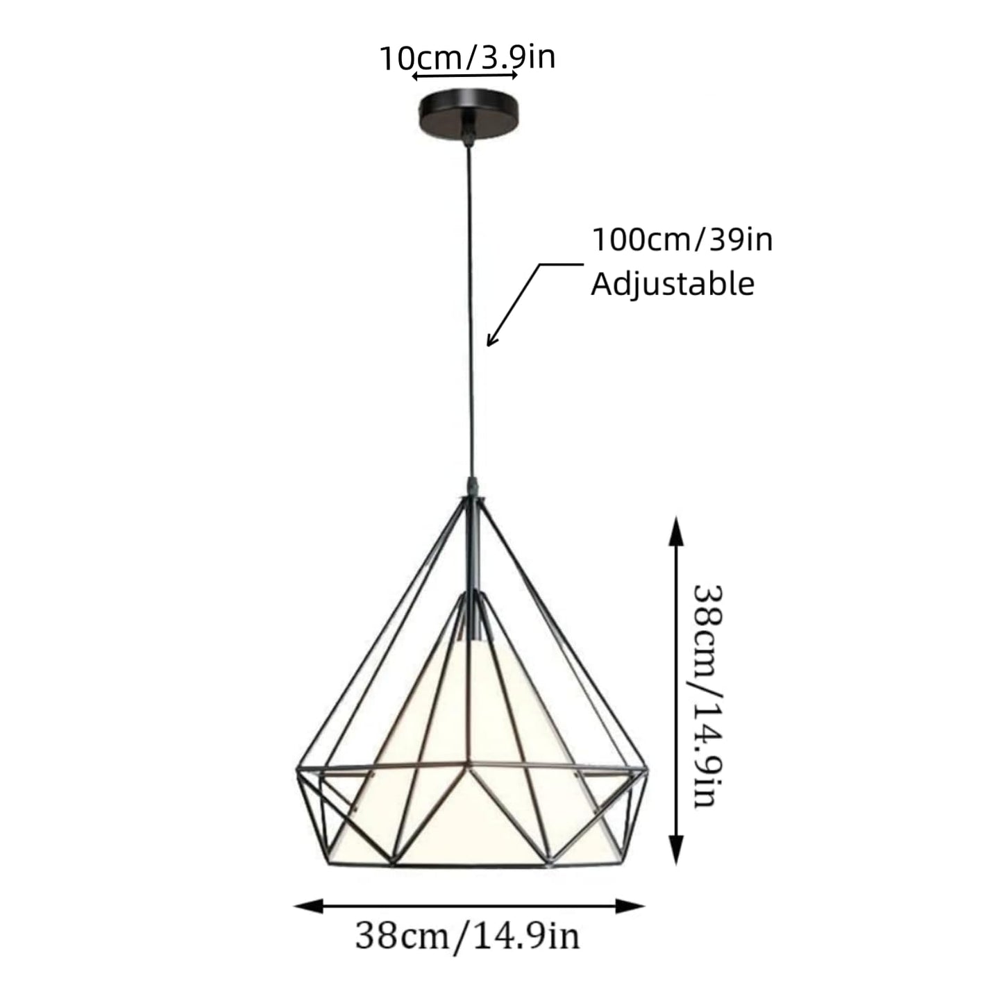 HUA QIANG WANG 1-Light Industrial Pendant Light Fixture Modern Black Farmhouse Hanging Lamp Adjustable Height Diamond Shape Ceiling Light for Kitchen Island Dining Room Living Room Bedroom (250mm)