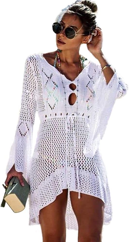 Women Beach Swimsuit Cover Ups, Summer Beach Pool Dress, V-Neck Beach Bikini Cover Up Swimsuit Beach Croche Dress.