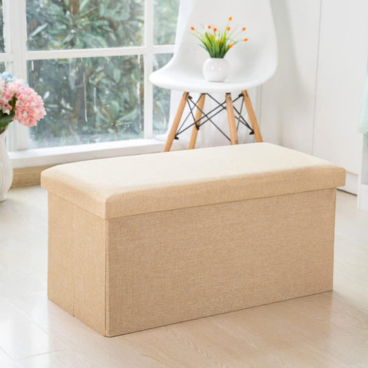 Forubar Foldable Storage Ottoman Bench, Storage Boxes Footrest Step Stool Cube, Padded Seat for Dorm Living Room with 80L Storage Space, Support 350lbs (Beige, 78 * 38 * 38 CM)