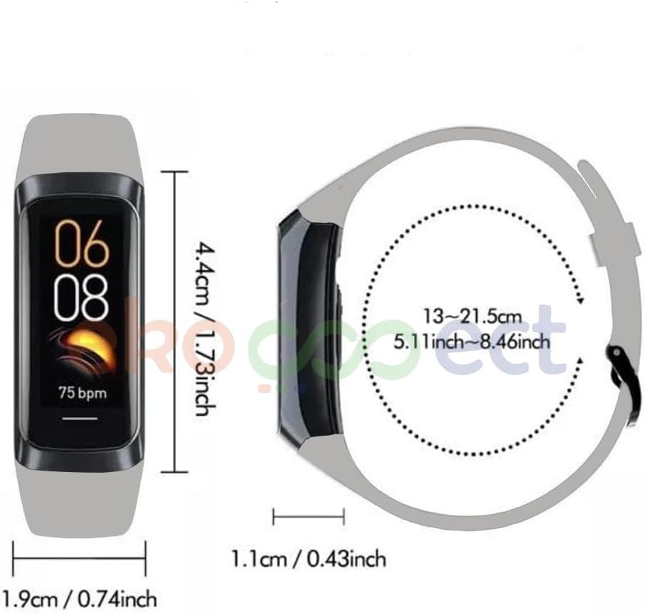 Ekoconect Smart Bracelet C60 Men Women IP68 Sport Bracelet Calorie Counter Fitness 1.1 inch AMOLED Touch Screen Heart Rate Blood Pressure Monitor Watch For IOS Android (Black)