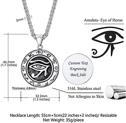 U7 Ancient Egyption Jewelry Stainless Steel 18K Gold Plated Eye of Horus Necklace, Ankh Cross Pendant, Men Women Fashion Jewelry with Chain 22 Inch, Send Gift Box