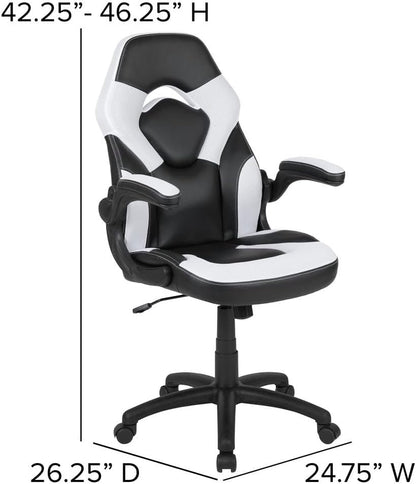 Flash Furniture X10 Gaming, Racing Office Ergonomic Computer PC Adjustable Swivel Chair with Flip-up Arms, Gray/Black LeatherSoft