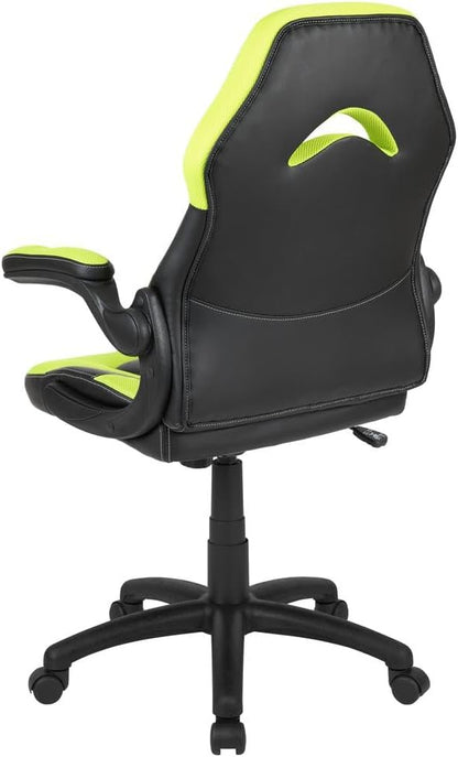 Flash Furniture X10 Gaming, Racing Office Ergonomic Computer PC Adjustable Swivel Chair with Flip-up Arms, Gray/Black LeatherSoft