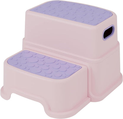 Two Step Stools for Kids,U-HOOME Toilet Stool with Anti-Slip Surface and Rubber Bottom ，Toddler Step Stool for Toilet Potty Training, Step Stool for Kitchen,Bathroom,Stackable Wide Step (Pink)