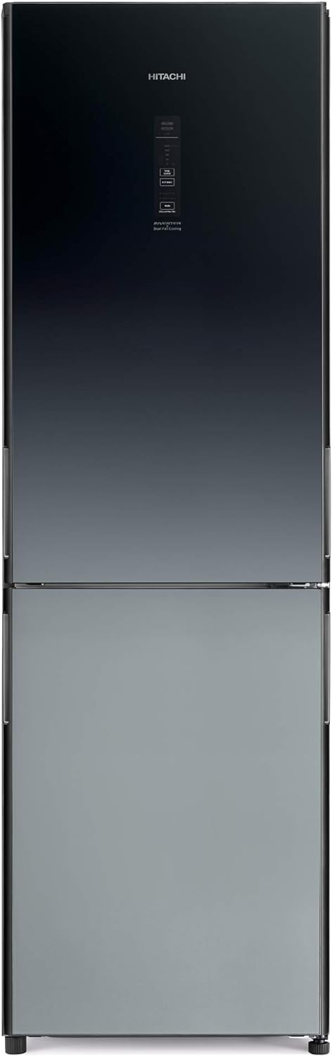 Hitachi 410L Gross, Net 330L Bottom Mount Double Door Refrigerator 10 Year Warranty on Inverter Compressor, Refrigerator Dual Fan Cooling Hybrid Freezing Big Bottle Shelf Gradation Gray RBG410PUK6XXGR