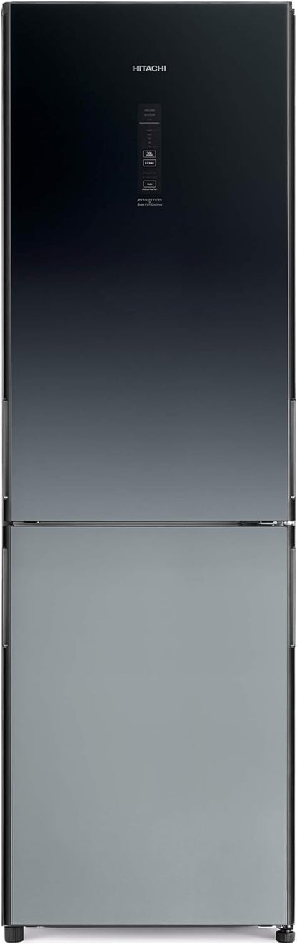 Hitachi 410L Gross, Net 330L Bottom Mount Double Door Refrigerator 10 Year Warranty on Inverter Compressor, Refrigerator Dual Fan Cooling Hybrid Freezing Big Bottle Shelf Gradation Gray RBG410PUK6XXGR